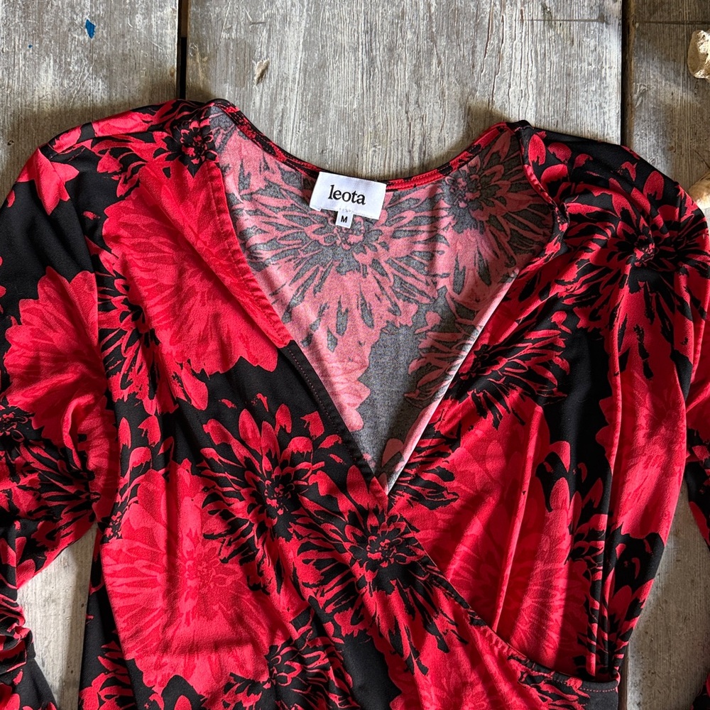 Leota Red and Black Floral Wrap Dress - Picture 2 of 2